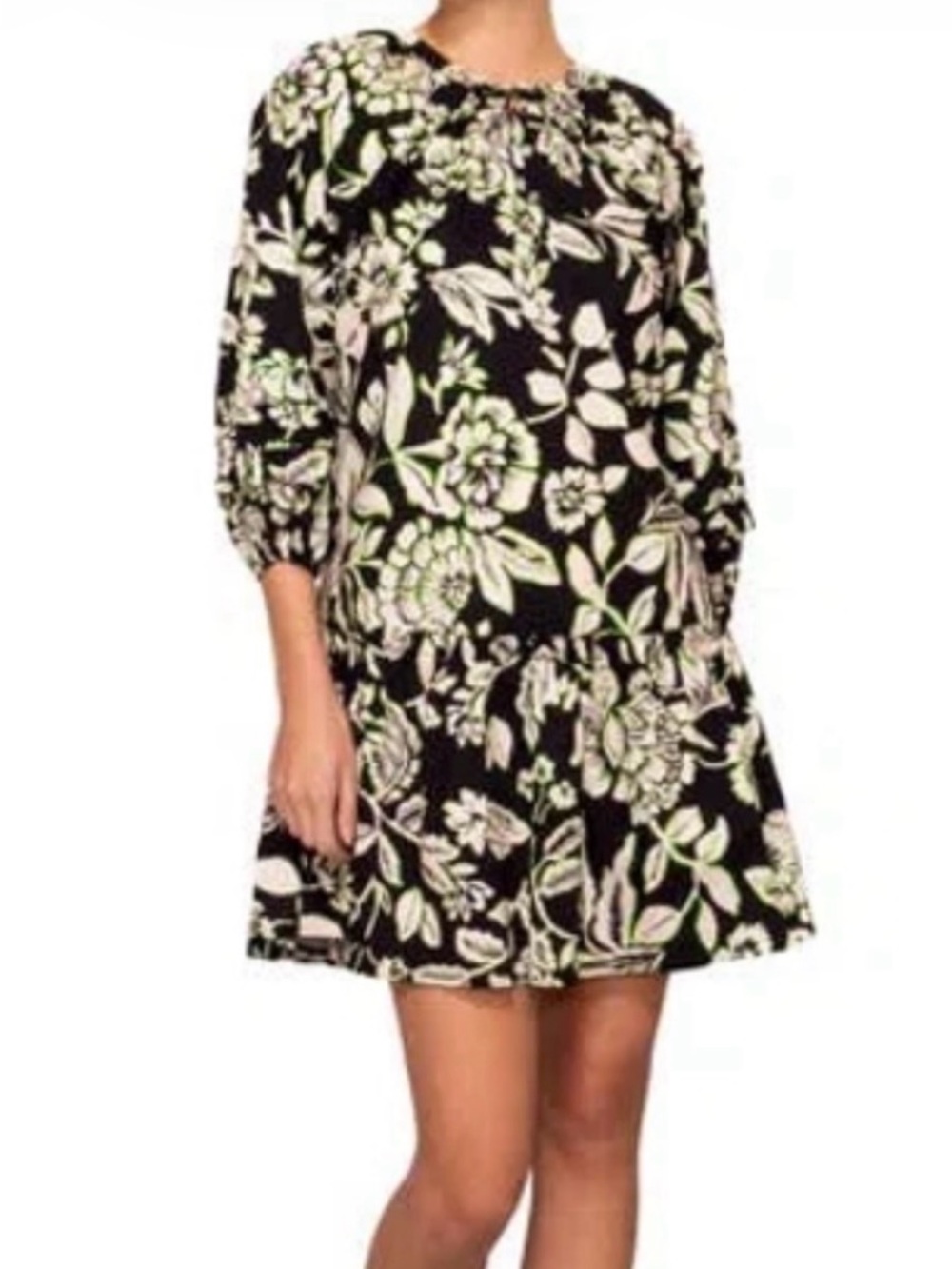 NWT MELLODAY Floral Balloon Sleeve Babydoll Minidress In Black Large L Women’s